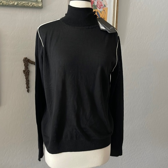 Armani Exchange black pinstripe lightweight sweater turtleneck pullover top - Picture 1 of 7
